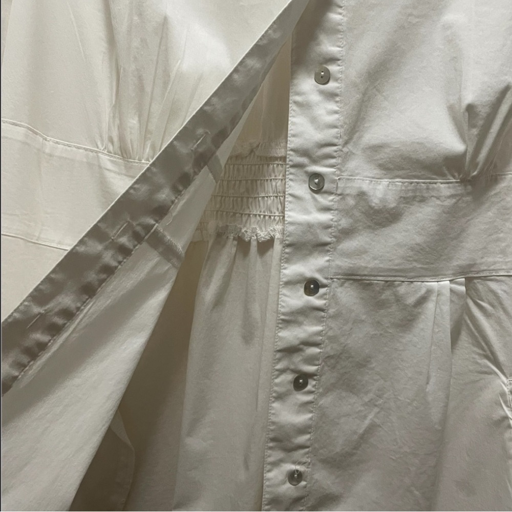 Avenue Women's White Button Down Collared Shirt w/ Sleeve Interest and Pockets - Picture 5 of 15